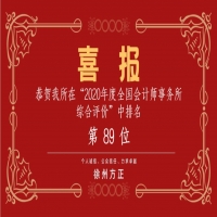 全國會計師事務(wù)所綜合評價排名公布，我公司位列89名！